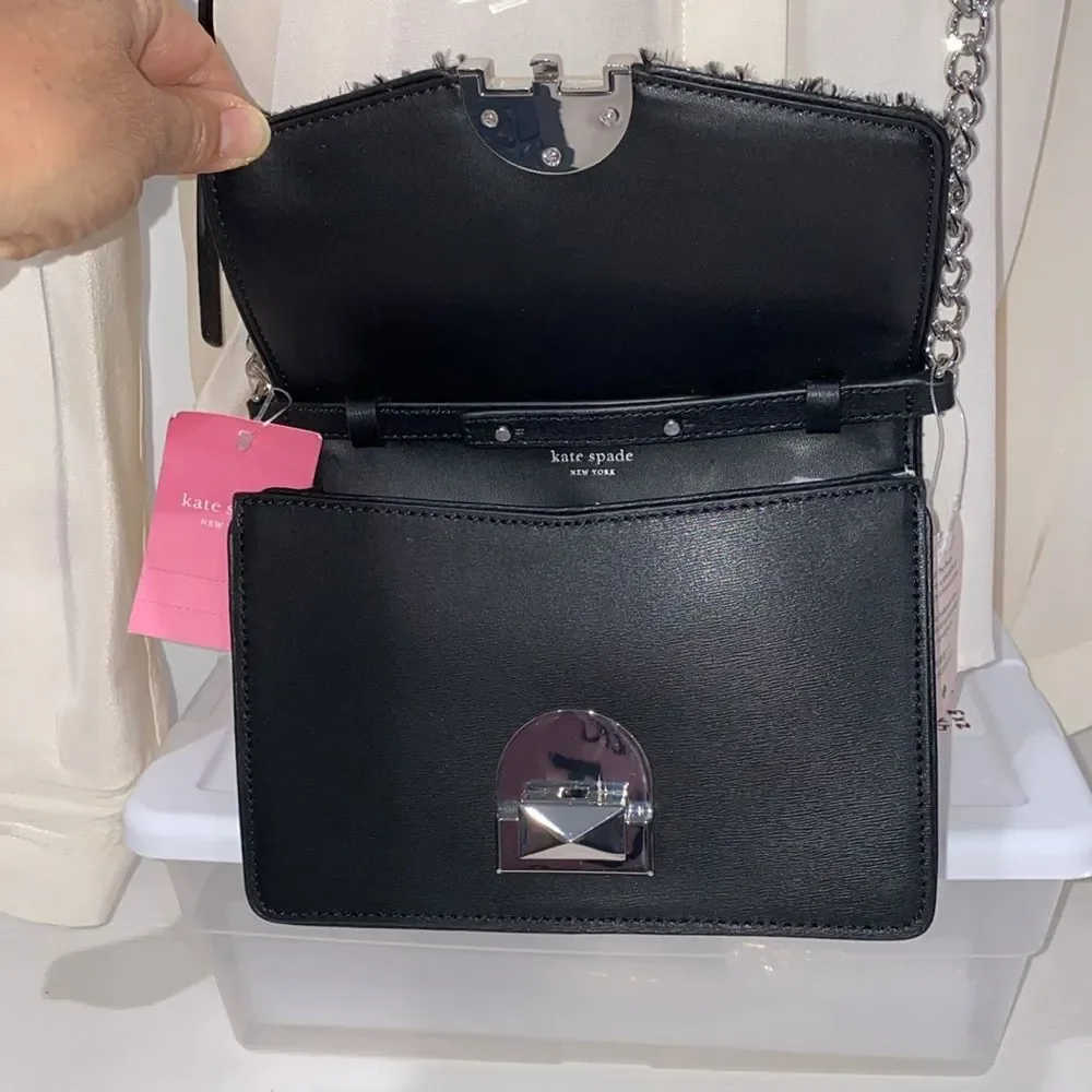 Kate Spade Neve Tinsel Convertible Crossbody Bag Black and Silver Women's Bag